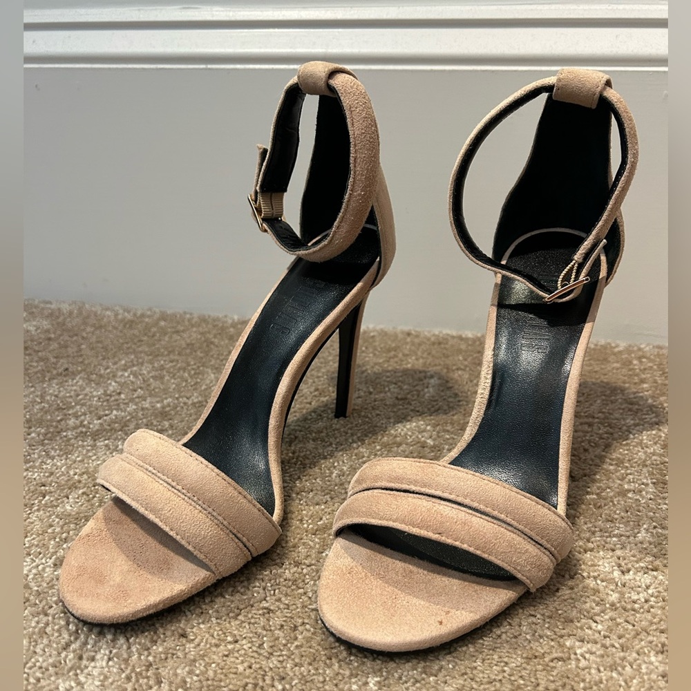 Nicholas Jocyln Tan Suede Ankle Strap Heels Size 36.5